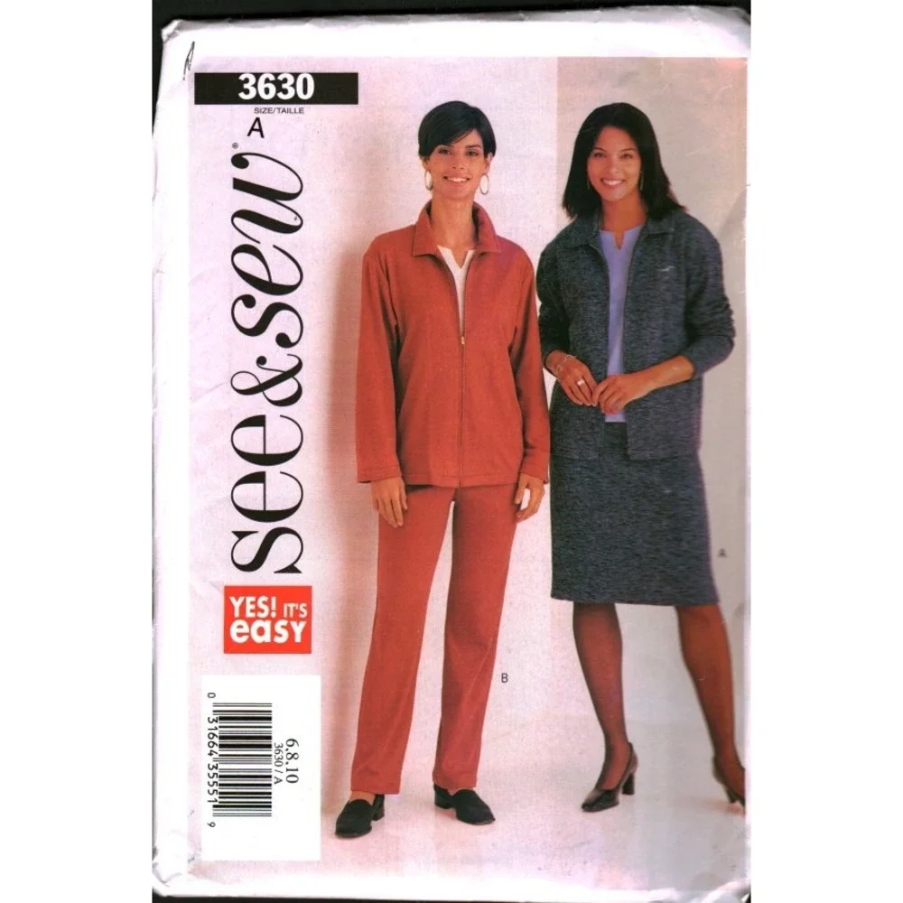 Butterick See & Sew 3630 Jacket Skirt‎ Pants Sewing Pattern Size 6 8 10 Uncut
